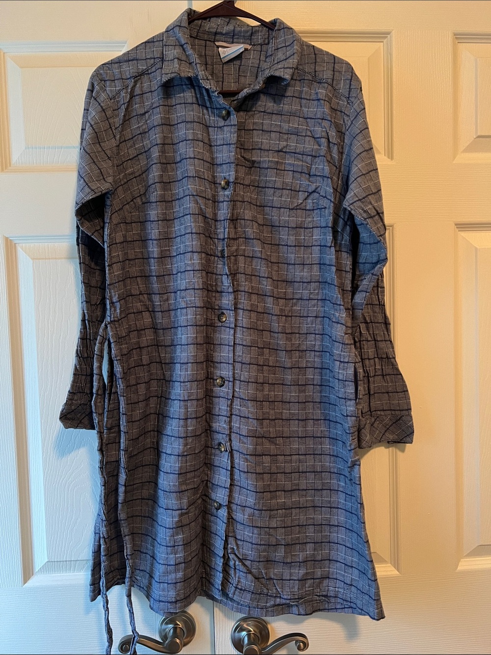 Columbia Blue Plaid Button-Front Shirt Dress, Medium